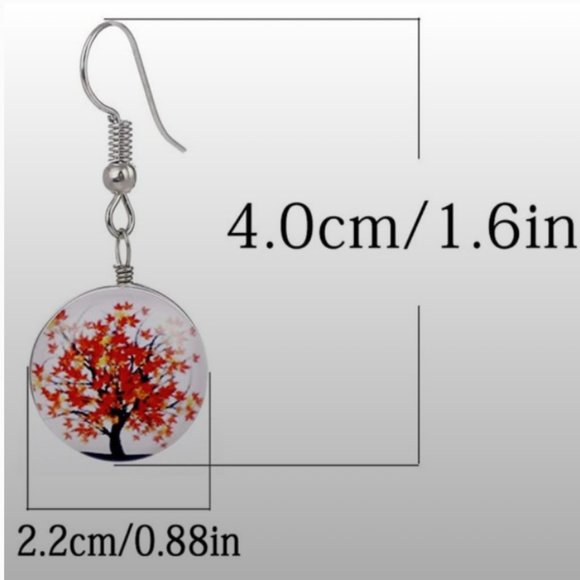 Tree Dangle Earrings Blue and Green Leaves - Picture 4 of 7